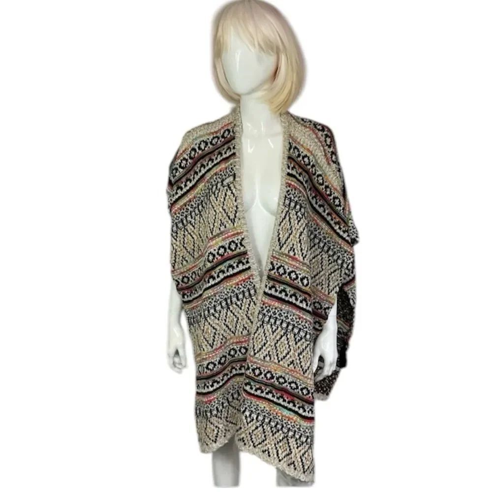 Anthropologie Z&L Knit Metallic Blend Open Front Boho Kimono Poncho OS